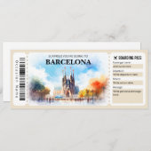 Bewerkbare Barcelona Spanje vliegtuig instapkaart Kaart (Voorkant / Achterkant)