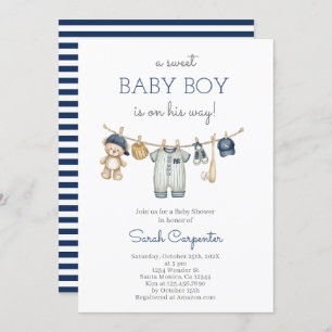 Bewerkbare Baseball Baby shower Boy Kaart