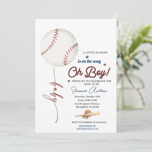 Bewerkbare Baseball Baby shower Rookie Baby Sprink Kaart (Staand voorkant)
