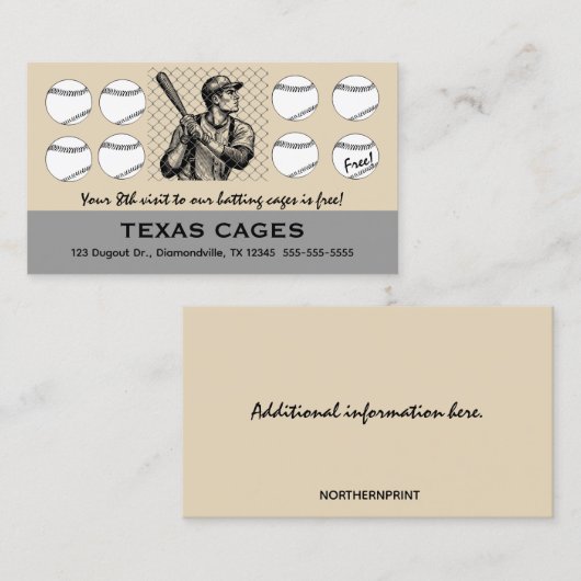 Bewerkbare Baseball Batting Cages Loyalty Kaart (Voorkant / Achterkant)