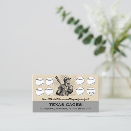Bewerkbare Baseball Batting Cages Loyalty Kaart (Staand voorkant)