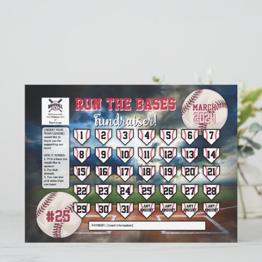 Bewerkbare Baseball Kalender Fundraiser Flyer Kaart (Staand voorkant)