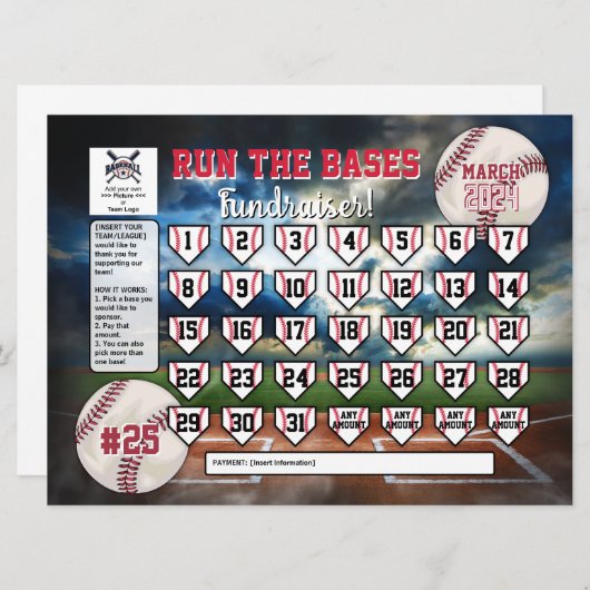 Bewerkbare Baseball Kalender Fundraiser Flyer Kaart (Voorkant / Achterkant)