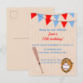 Bewerkbare Baseball Softball Verjaardag Uitnodiging Briefkaart (Voorkant / Achterkant)