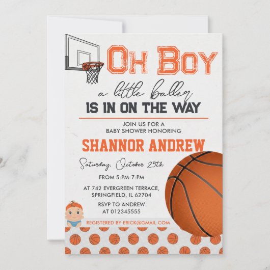 Bewerkbare Basketbal Baby Shower Kaart (Voorkant)