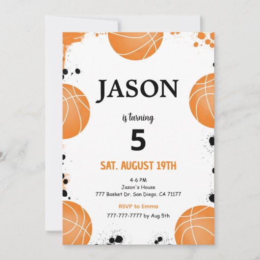 Bewerkbare Basketbal Uitnodiging (Voorkant)