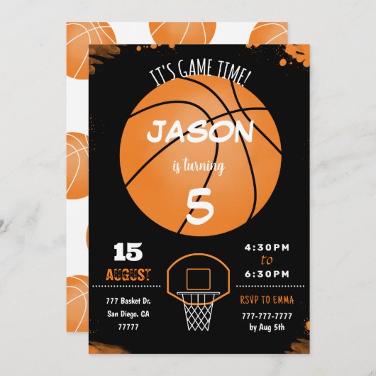 Bewerkbare basketbal uitnodiging (Voorkant / Achterkant)