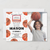 Bewerkbare basketbal verjaardag foto uitnodiging (Voorkant)