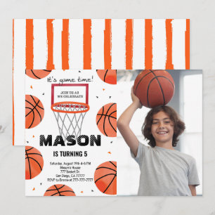 Bewerkbare basketbal verjaardag foto uitnodiging