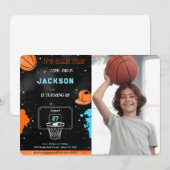 Bewerkbare basketbal verjaardagsfoto uitnodiging (Voorkant / Achterkant)