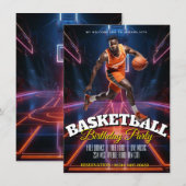 Bewerkbare basketbal verjaardagsuitnodiging flyer kaart (Voorkant / Achterkant)