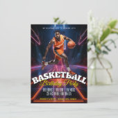 Bewerkbare basketbal verjaardagsuitnodiging flyer kaart (Staand voorkant)