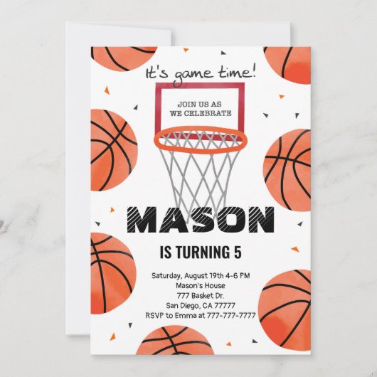 Bewerkbare basketbal verjaardagsuitnodiging kaart (Voorkant)