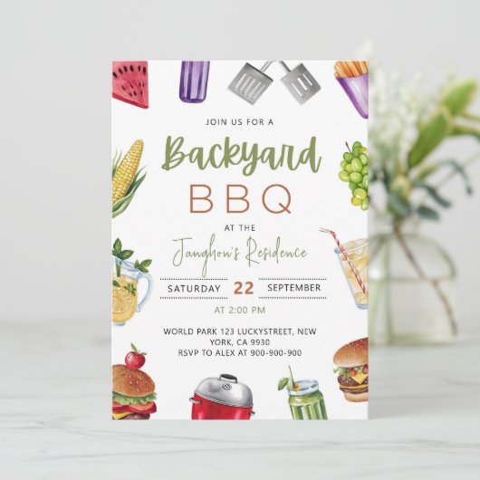 Bewerkbare BBQ Uitnodiging, Barbeque Uitnodiging (Staand voorkant)