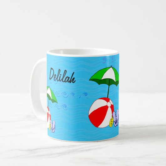 Bewerkbare Beach Ball Pool Paraplu Koffie Mok (Voorkant links)