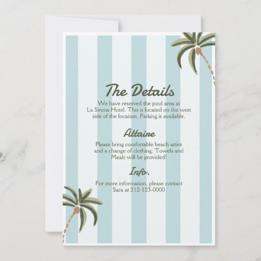 Bewerkbare Beach Club Cabana Uitnodiging Verjaarda (Achterkant)