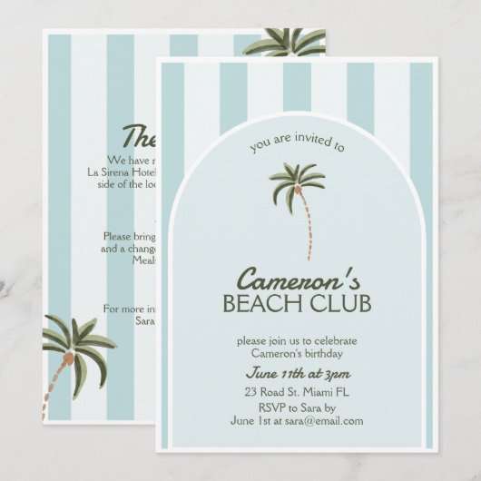 Bewerkbare Beach Club Cabana Uitnodiging Verjaarda (Voorkant / Achterkant)