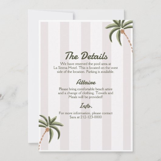 Bewerkbare Beach Club Cabana Uitnodiging Verjaarda (Achterkant)