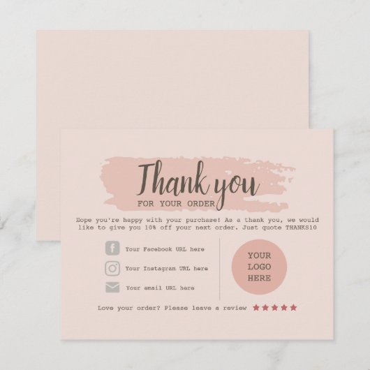 Bewerkbare bedankkaart voor kleine bedrijven RSVP kaartje (Voorkant / Achterkant)