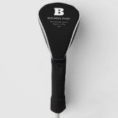 Bewerkbare bedrijfsnaam en slogan | Zwart & Wit Golfheadcover (Voorkant)