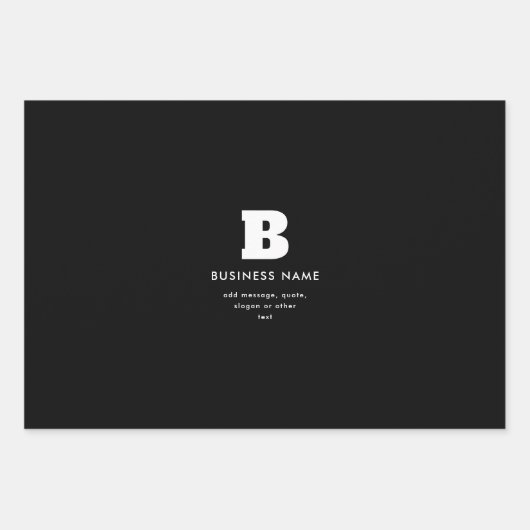 Bewerkbare bedrijfsnaam en slogan | Zwart & Wit Inpakpapier Vel (Voorkant)