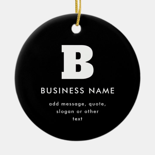 Bewerkbare bedrijfsnaam en slogan | Zwart & Wit Keramisch Ornament (Voorkant)