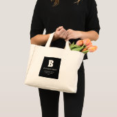 Bewerkbare bedrijfsnaam en slogan | Zwart & Wit Mini Tote Bag (Voorkant (product))