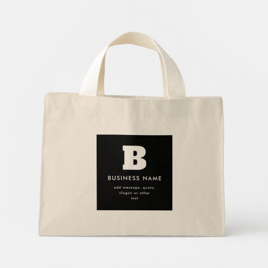 Bewerkbare bedrijfsnaam en slogan | Zwart & Wit Mini Tote Bag (Achterkant)