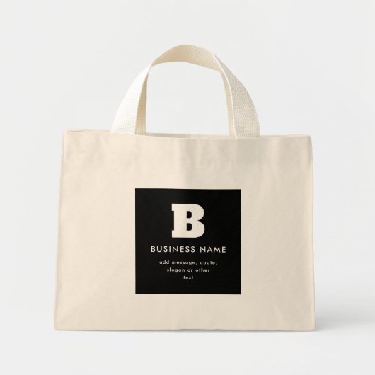Bewerkbare bedrijfsnaam en slogan | Zwart & Wit Mini Tote Bag (Voorkant)
