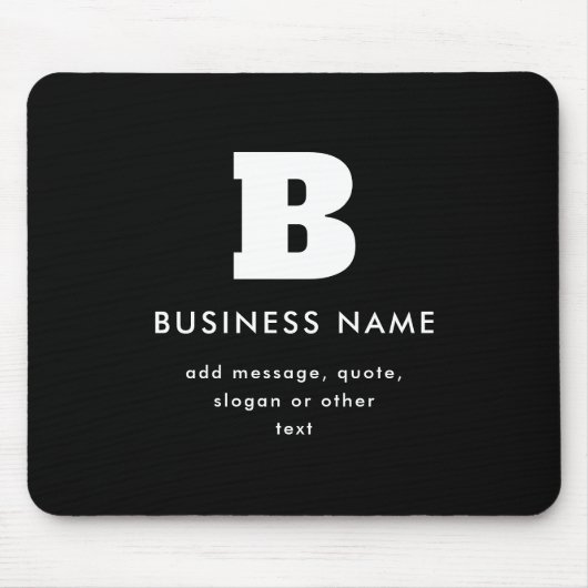Bewerkbare bedrijfsnaam en slogan | Zwart & Wit Muismat (Voorkant)