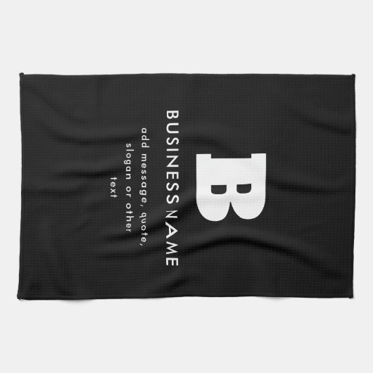 Bewerkbare bedrijfsnaam en slogan | Zwart & Wit Theedoek (Horizontaal)