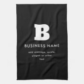 Bewerkbare bedrijfsnaam en slogan | Zwart & Wit Theedoek (Verticaal)