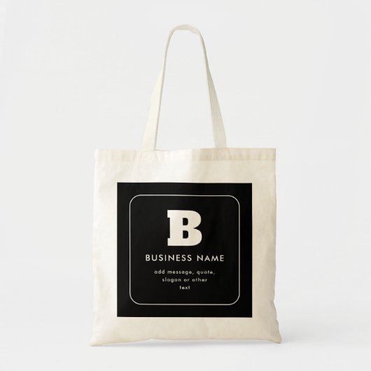 Bewerkbare bedrijfsnaam en slogan | Zwart & Wit Tote Bag (Voorkant)