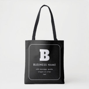 Bewerkbare bedrijfsnaam en slogan Zwart & Wit Tote Bag