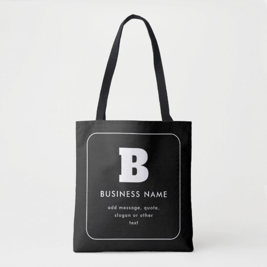 Bewerkbare bedrijfsnaam en slogan | Zwart & Wit Tote Bag (Voorkant)