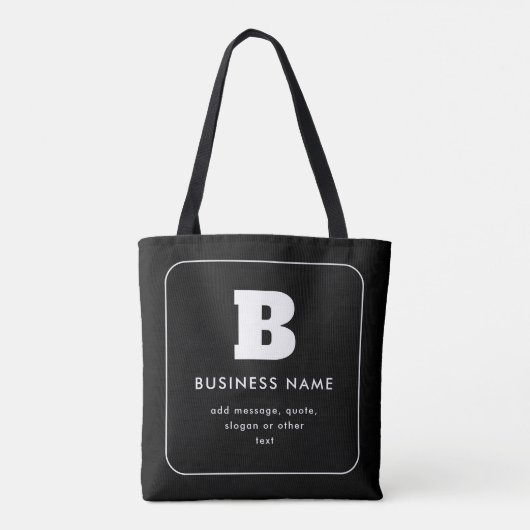 Bewerkbare bedrijfsnaam en slogan | Zwart & Wit Tote Bag (Achterkant)