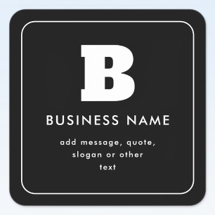 Bewerkbare bedrijfsnaam en slogan Zwart & Wit Vierkante Sticker