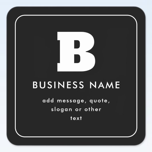 Bewerkbare bedrijfsnaam en slogan | Zwart & Wit Vierkante Sticker