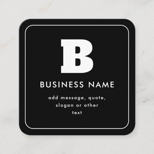 Bewerkbare bedrijfsnaam en slogan | Zwart & Wit Vierkante Visitekaartje (Voorkant)