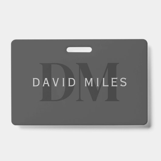 Bewerkbare bedrijfsnaam (of andere tekst) grijs badge (Voorzijde)