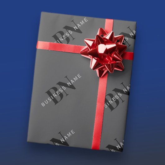 Bewerkbare bedrijfsnaam (of andere tekst) Grijs Cadeaupapier