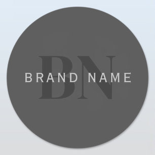 Bewerkbare bedrijfsnaam (of andere tekst) grijs ronde sticker