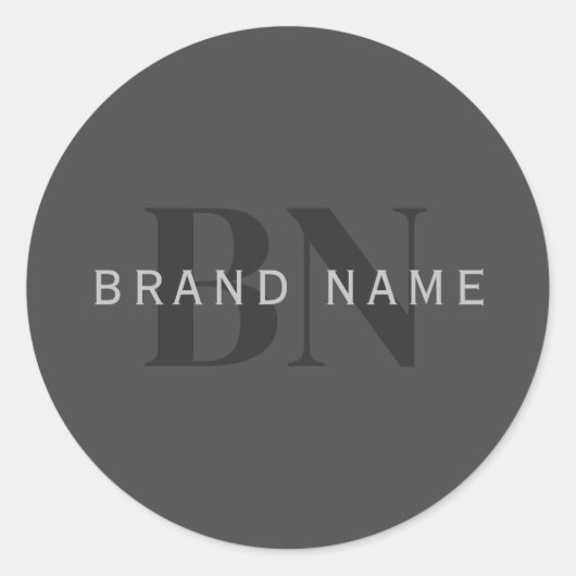 Bewerkbare bedrijfsnaam (of andere tekst) Grijs Ronde Sticker (Voorkant)