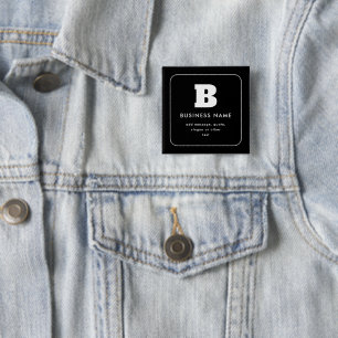 Bewerkbare bedrijfsnaam & slogan Zwart & Wit Vierkante Button 5,1 Cm