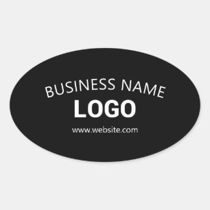 Bewerkbare bedrijfsnaam, website en geüpload logo ovale sticker