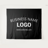 Bewerkbare bedrijfsnaam, website en geüpload logo wandkleed (Voorkant (horizontaal))
