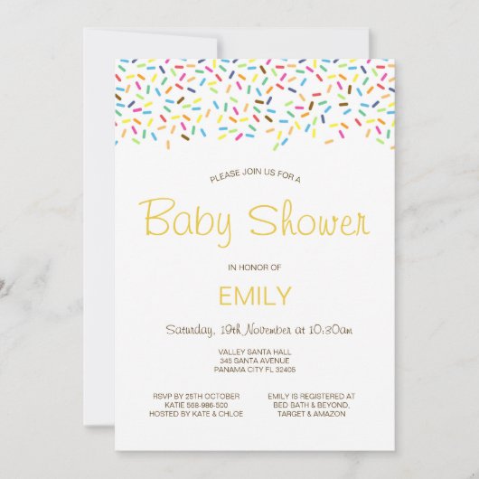Bewerkbare besprinkelde babyshower uitnodiging afd (Voorkant)