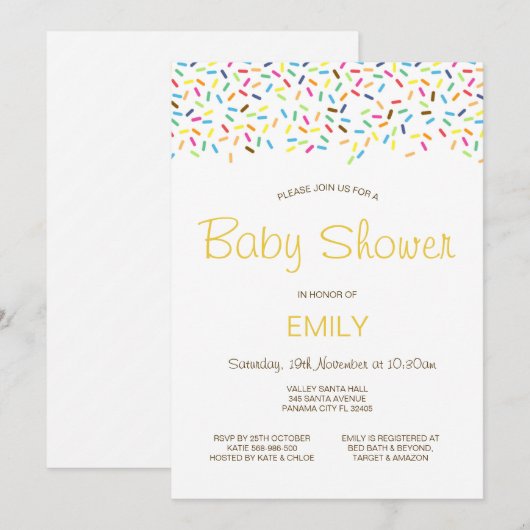 Bewerkbare besprinkelde babyshower uitnodiging afd (Voorkant / Achterkant)