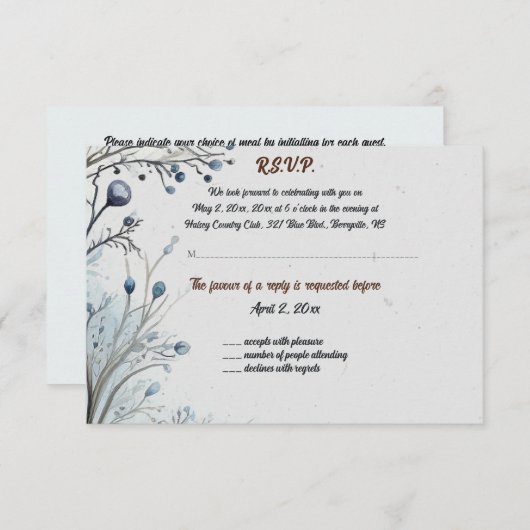 Bewerkbare bessen op Blue Response Kaart (Voorkant / Achterkant)