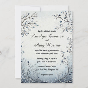 Bewerkbare bessen op Blue Wedding Kaart